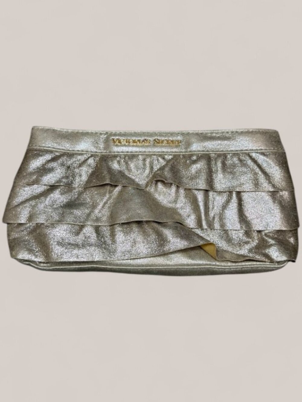 Gold Metallic Ruffle Clutch Evening Bag Purse
